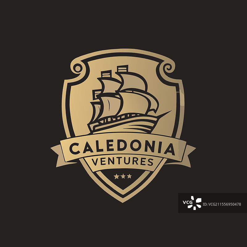 优雅的复古标志，带有航行的船只“卡尔多尼亚”图片素材