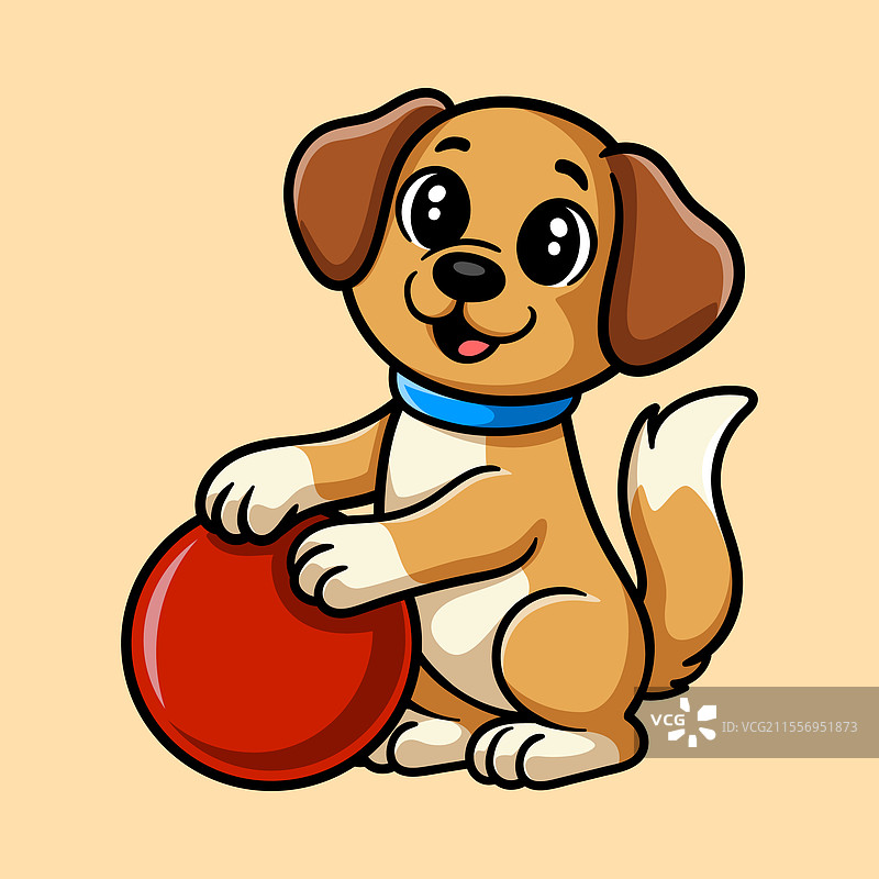 可爱的小狗在玩球的卡通画图片素材