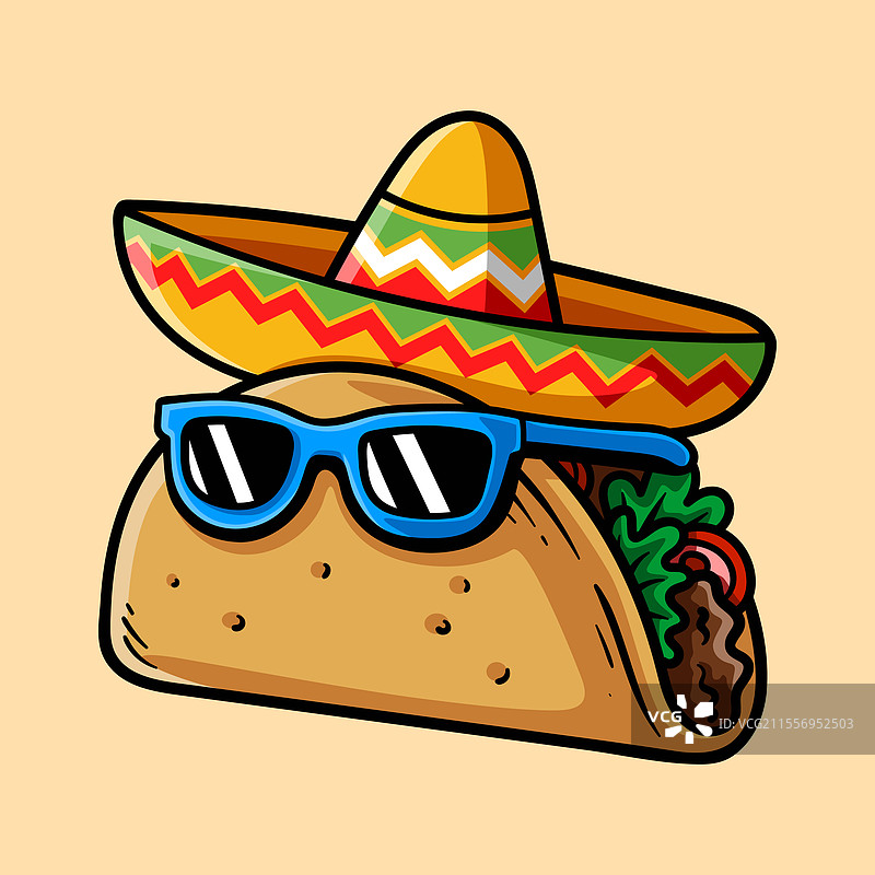 戴着草帽和眼镜的有趣玉米饼卡通形象图片素材