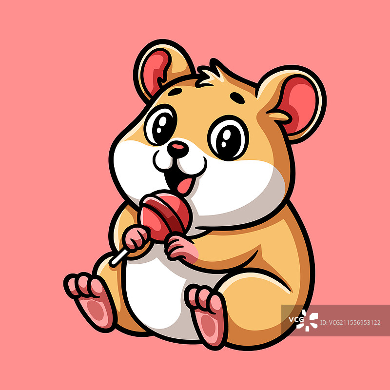 可爱的小仓鼠在吃糖果的卡通画图片素材