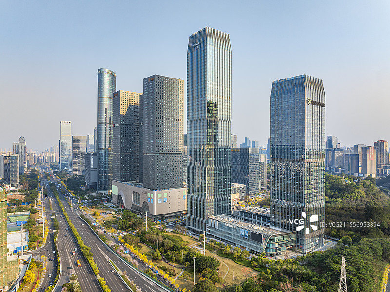 南宁五象新区黄花风铃木航拍图片素材