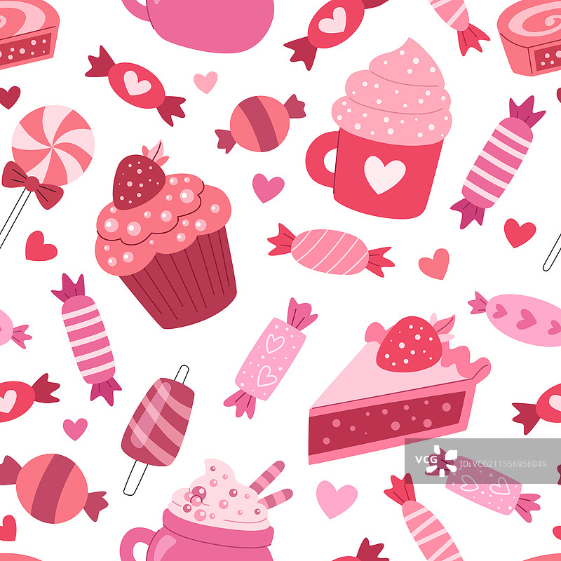 情人节无缝图案的甜点和杯子蛋糕图片素材
