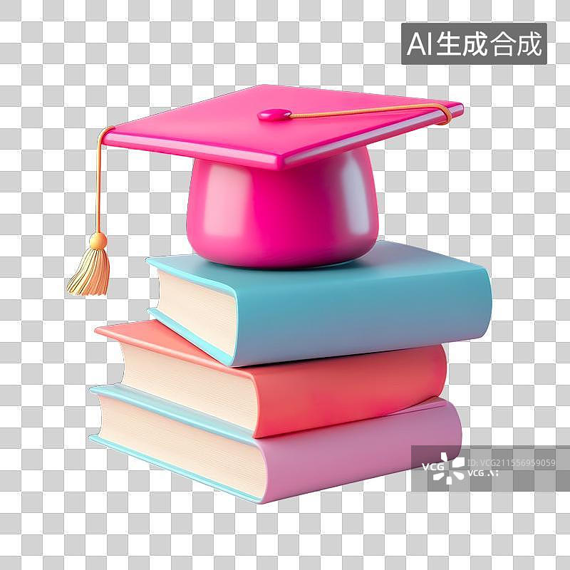 【AI数字艺术】书本上的学士帽3D渲染元素图片素材