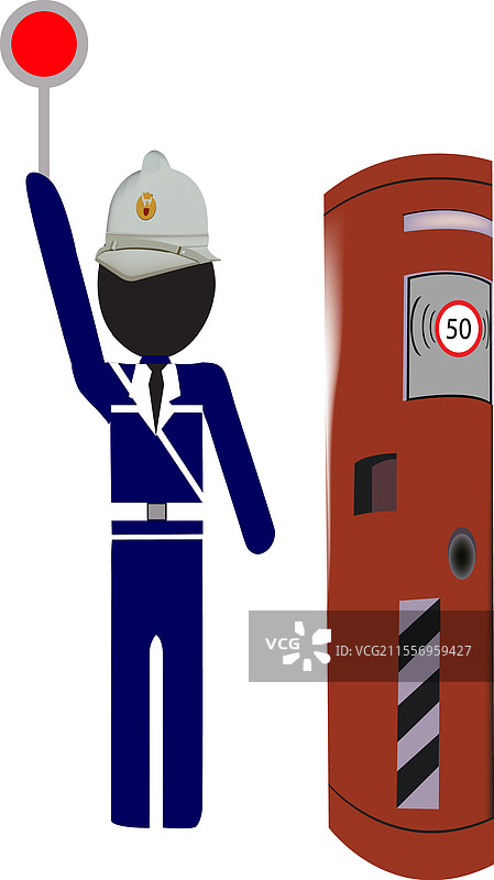 警察举起停车标志，靠近限速标志图片素材