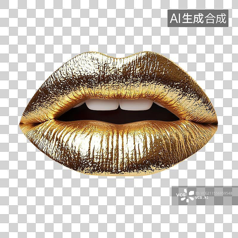 【AI数字艺术】金色的嘴唇图片素材