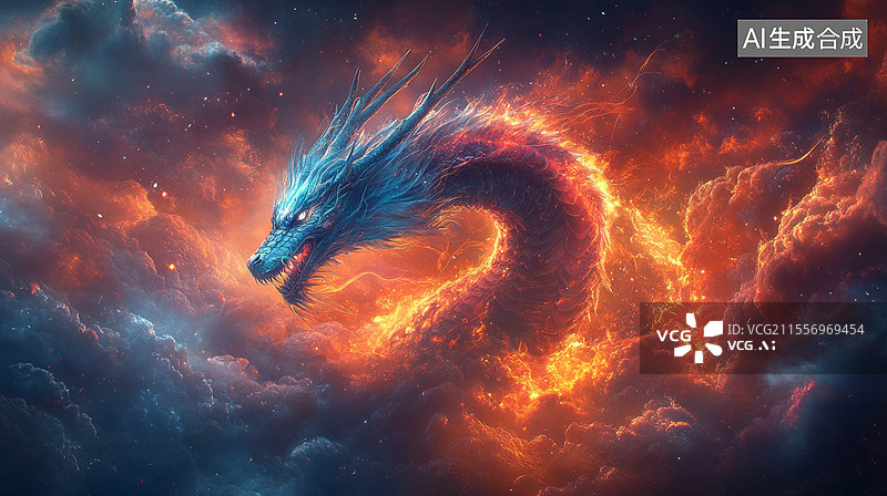 【AI数字艺术】山海经神话四大神兽之青龙图片素材