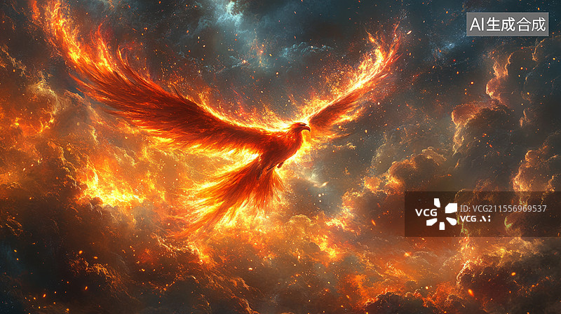 【AI数字艺术】山海经神话四大神兽之朱雀图片素材