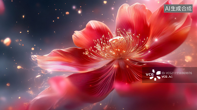 【AI数字艺术】唯美粒子花蕊花朵舞台背景图片素材