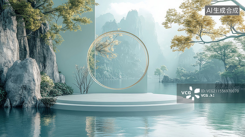 【AI数字艺术】中式电商背景展台图片素材
