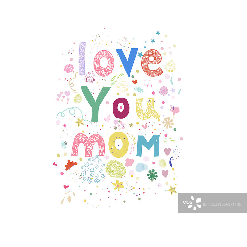 带有爱心和花朵的“爱你，妈妈”文字T恤图片素材