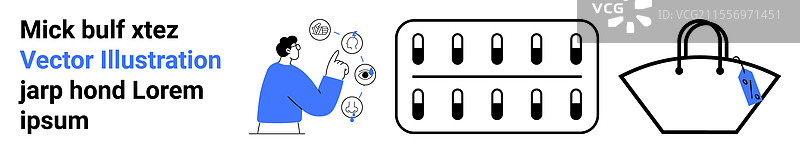 人员正在检查虚拟内容药丸包装布局图片素材