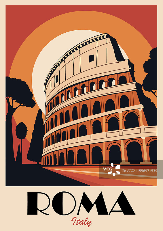 意大利罗马旅行目的地复古风格海报图片素材