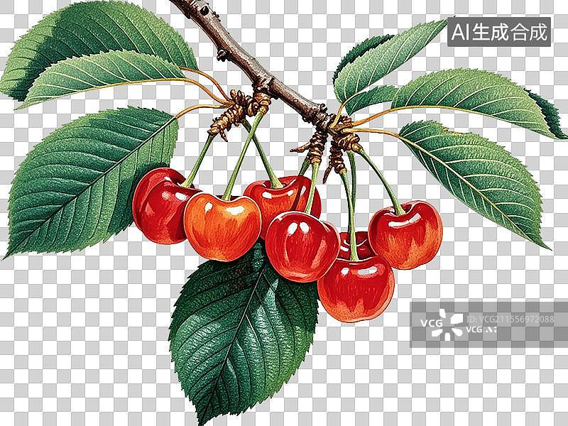 【AI数字艺术】樱桃植物手绘元素图片素材