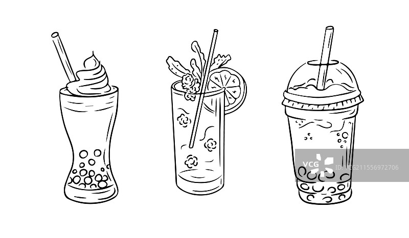 夏季饮品的黑白涂鸦图片素材