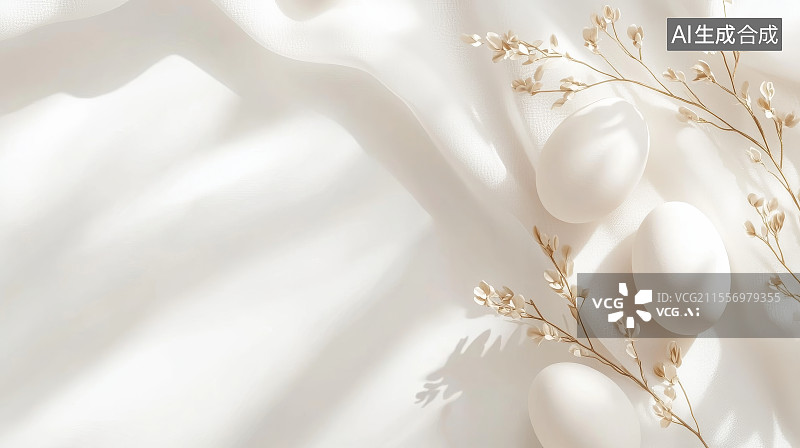 【AI数字艺术】极简白调中的复活节彩蛋与干花装饰图片素材