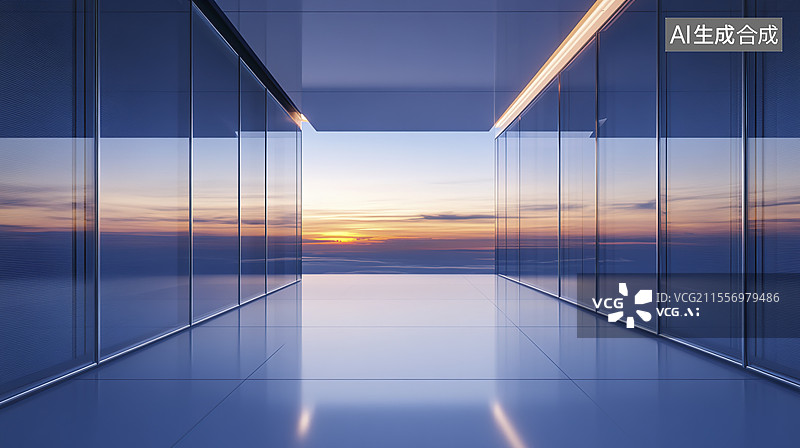 【AI数字艺术】室内玻璃房建筑产品展台背景图片素材