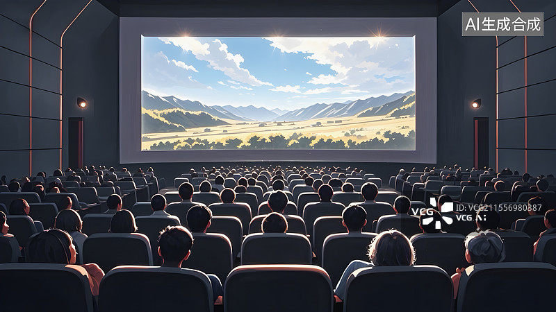【AI数字艺术】电影院沉浸式观影插画海报图片素材