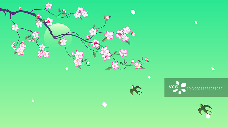 桃花燕子春天国风插画图片素材