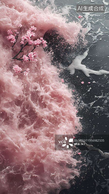 【AI数字艺术】数码科技粉黑色沙滩波浪插画海报背景图片素材