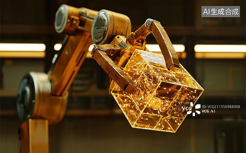 【AI数字艺术】3D科技渲染科技AI机械臂智能制造概念图片素材