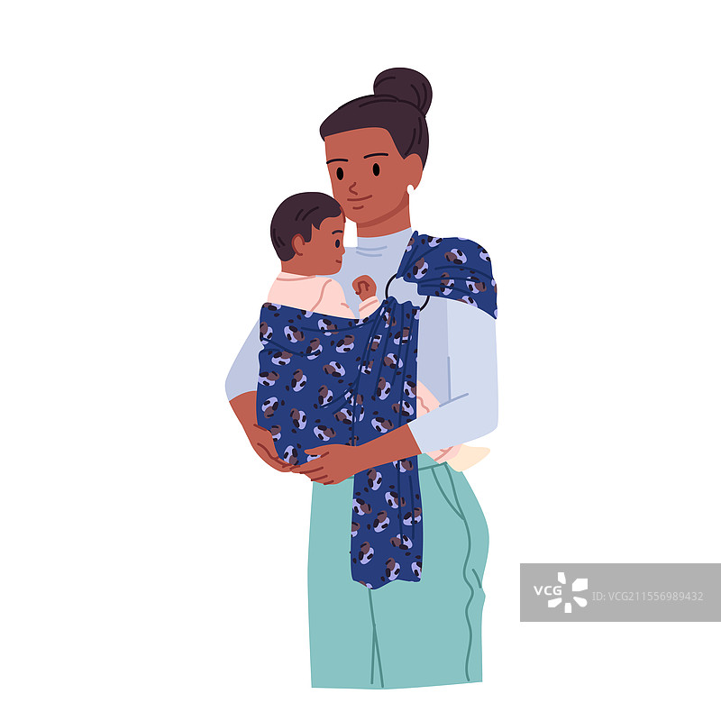 年轻母亲抱着裹着格子布的婴儿图片素材