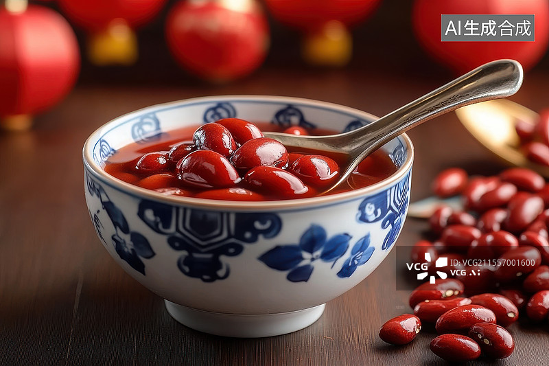 【AI数字艺术】暖心红豆汤圆润甜蜜图片素材