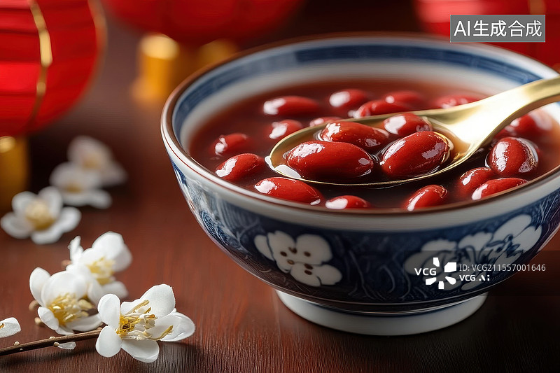 【AI数字艺术】暖心红豆汤圆润甜蜜图片素材
