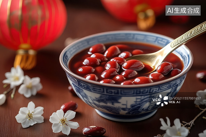【AI数字艺术】暖心红豆汤圆润甜蜜图片素材