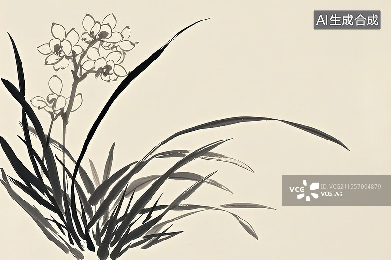 【AI数字艺术】菊花国风水墨画模版背景居左图片素材