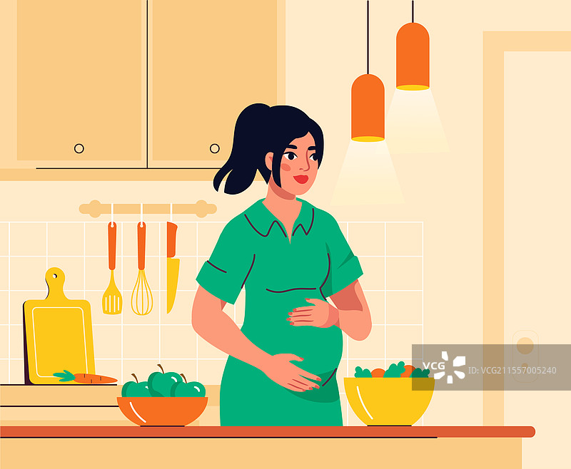 孕妇在厨房里图片素材