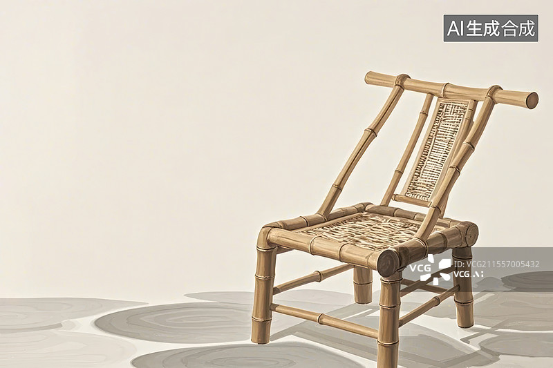 【AI数字艺术】竹制椅子国风水墨画模版背景居右下图片素材