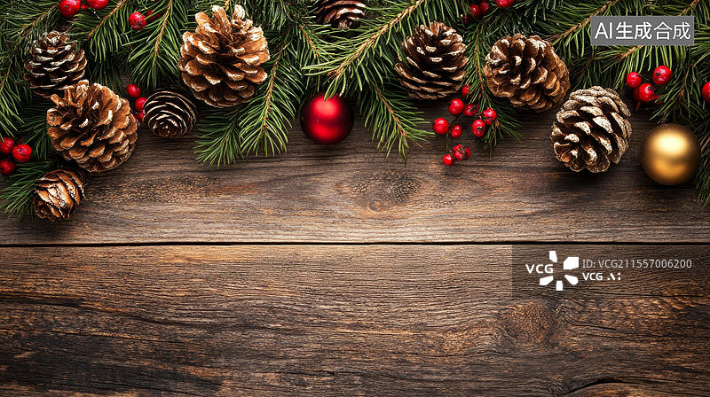 【AI数字艺术】圣诞装饰物木质背景图图片素材