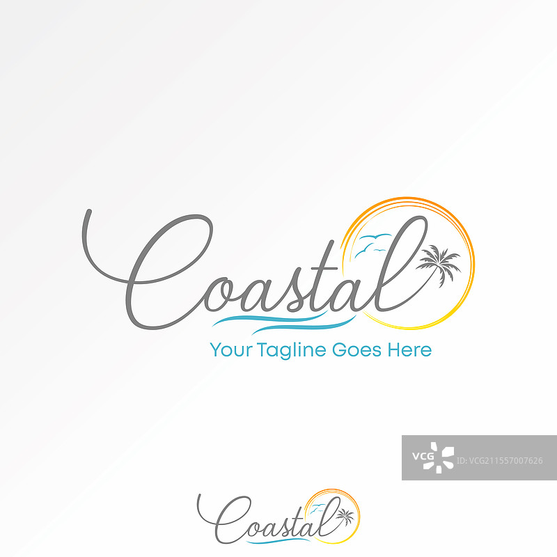 海岸字体，棕榈树，鸟类，波浪，日落，岛屿图片素材