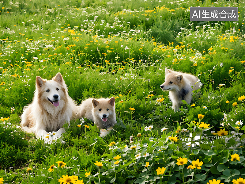【AI数字艺术】田园犬妈妈和孩子图片素材