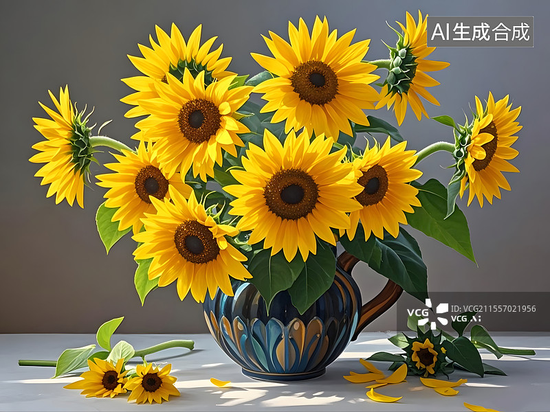 【AI数字艺术】向日葵静物花卉写生图片素材
