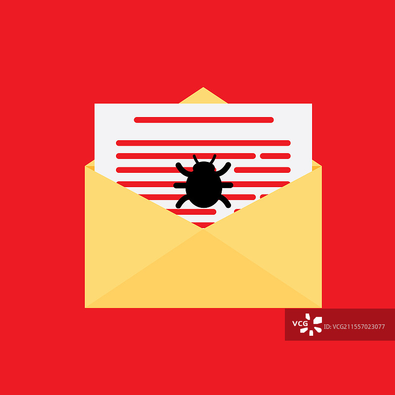 带有邮件和病毒垃圾邮件警报的信封图片素材