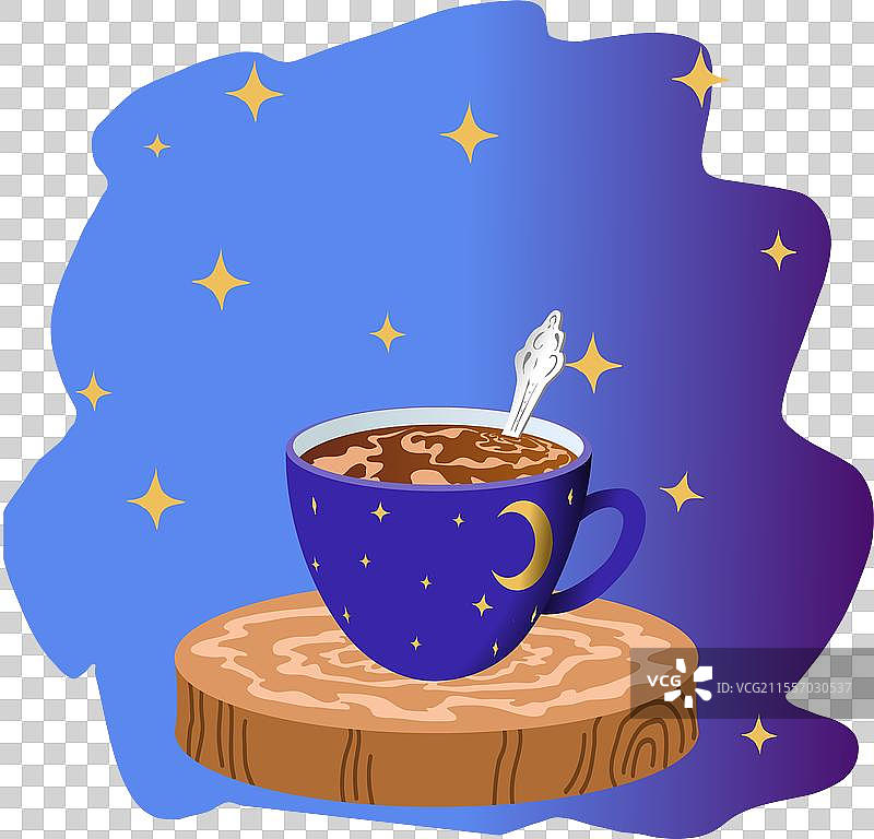 蓝色杯子里的茶、咖啡和热巧克力图片素材