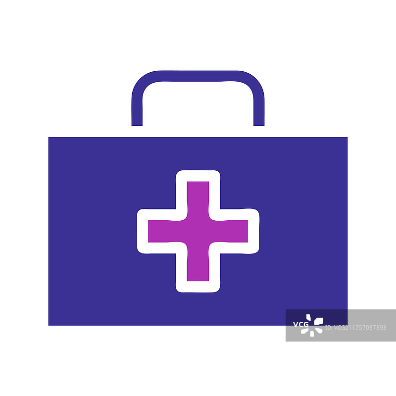 蓝色急救包，带有紫色十字标志图标图片素材