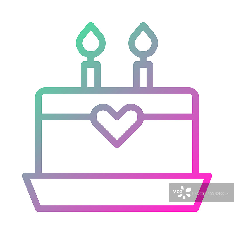 生日蛋糕上有两个蜡烛和心形图标图片素材