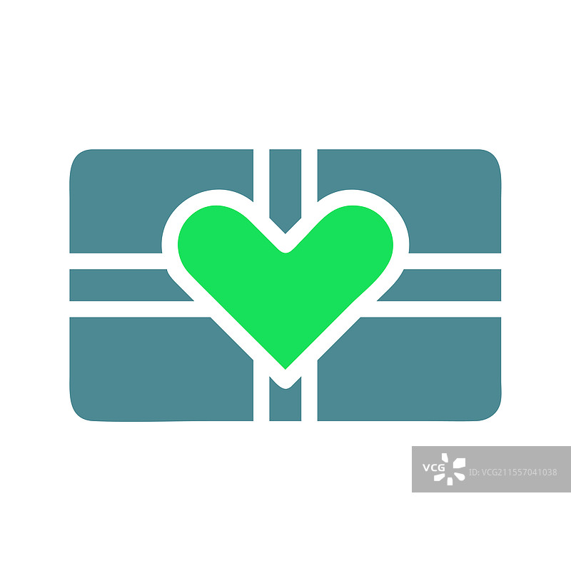 绿色心形礼品盒，带丝带图片素材