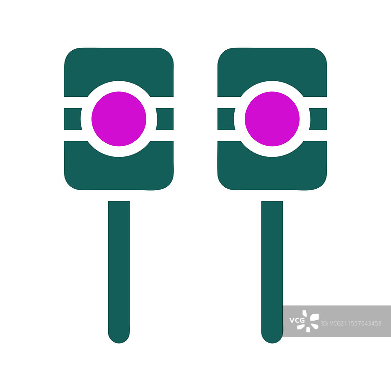 两个带有紫色圆圈的绿色马拉卡斯，背景为白色。图片素材