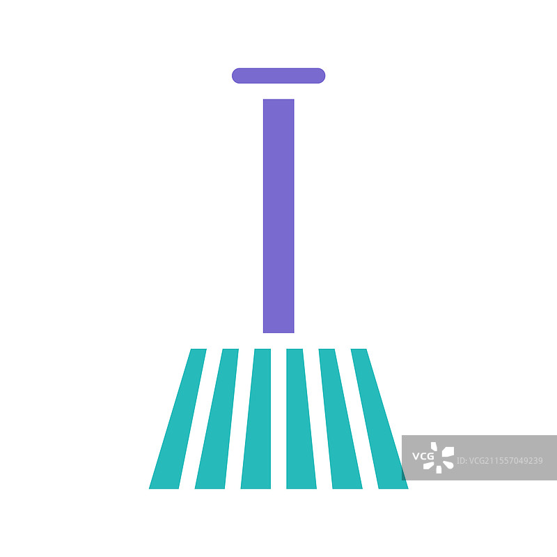 紫色手柄和青色的风格化扫帚图标图片素材