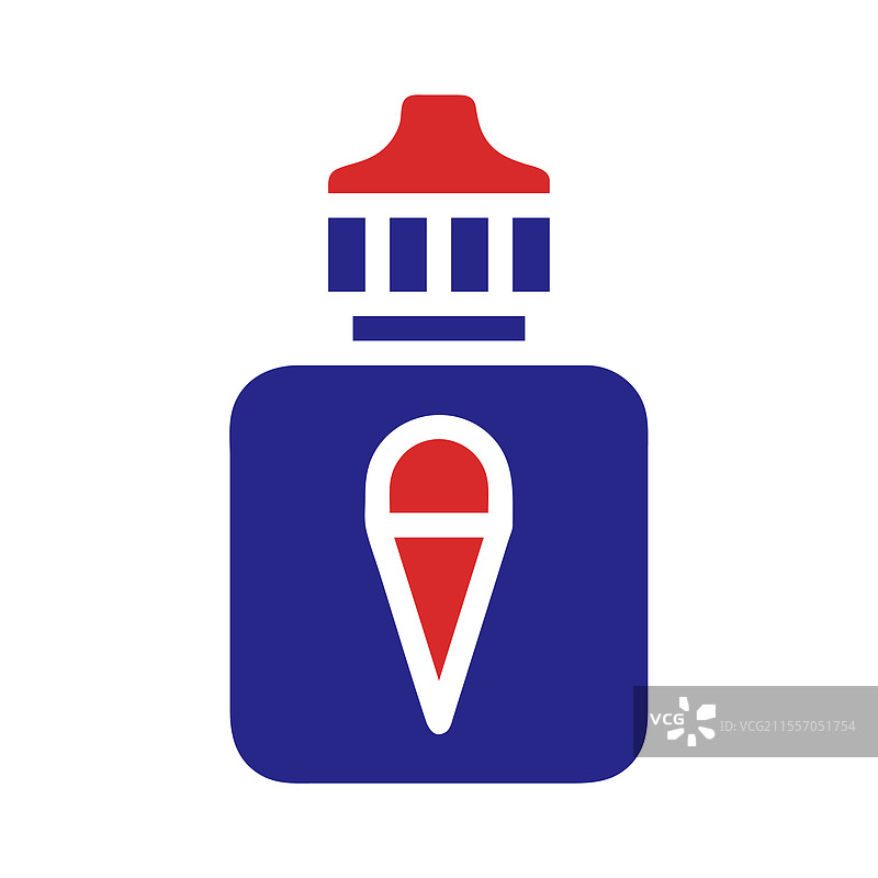 红色和蓝色液体瓶，带有滴水图标图片素材