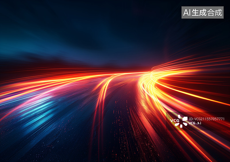 【AI数字艺术】长曝光马路上的车流光影图片素材