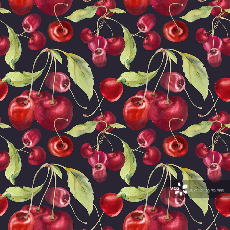 手握着带绿叶的酸甜红樱桃图片素材