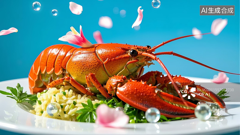 【AI数字艺术】龙虾拌饭，海鲜拌饭图片素材