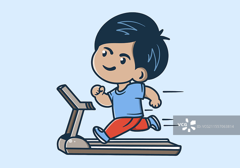 跑步男孩角色在跑步机上奔跑图片素材