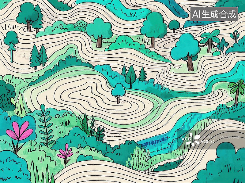 【AI数字艺术】奇幻森林乐园抽象插画图片素材