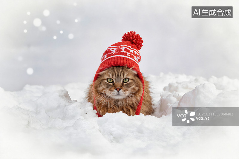 【AI数字艺术】雪地里的小猫图片素材