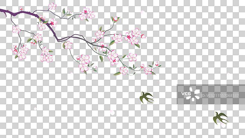 桃花燕子春天国风插画图片素材